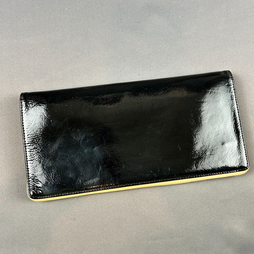 Halogen Black Patent Leather Clutch Wallet Purse 10" X 5"